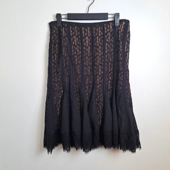 Ann Taylor Loft Black Lacey Ruffle Fairygoth Feminine Knee Length Skirt Size 8 - Picture 1 of 6